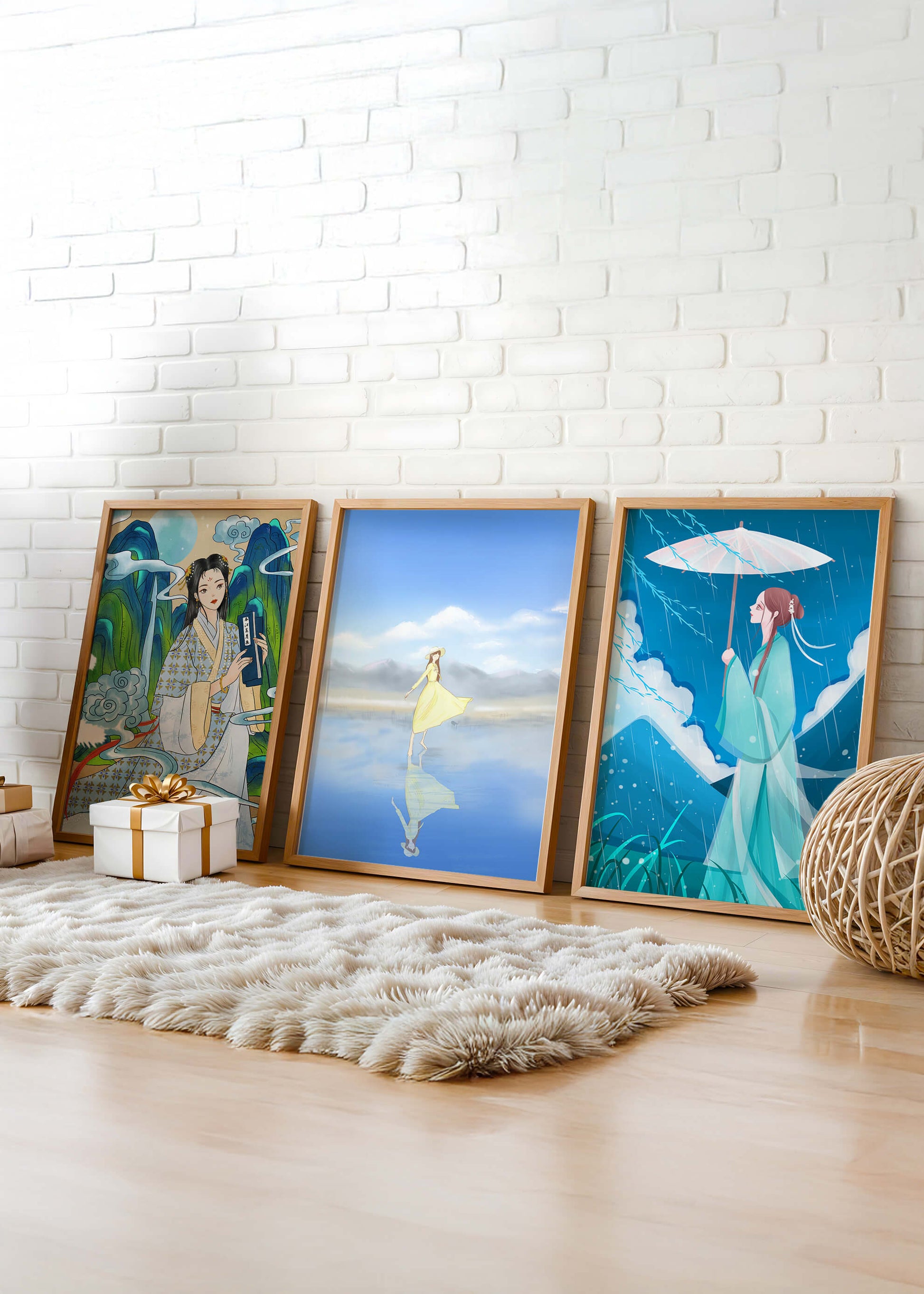 Decoración De Arte De Estilo Oriental Con Tres Obras