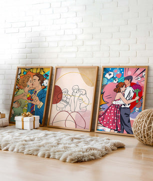 Ensemble d’œuvres d’art de couples en style Pop Art et ligne