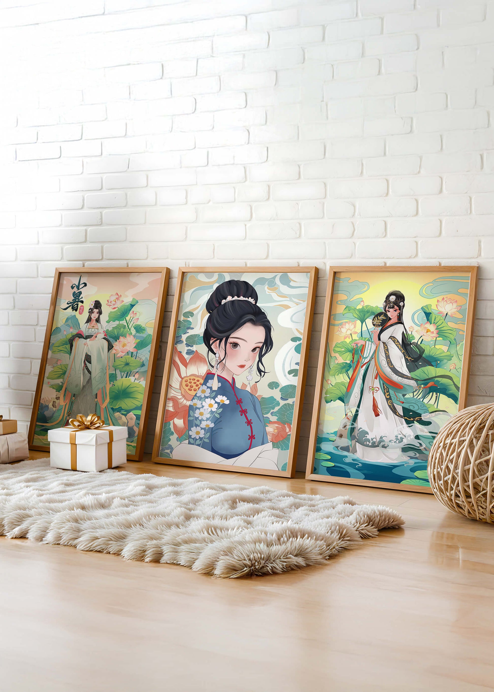 Serie De Arte Chino Con Mujeres Tradicionales En Impresión De Alta Calidad