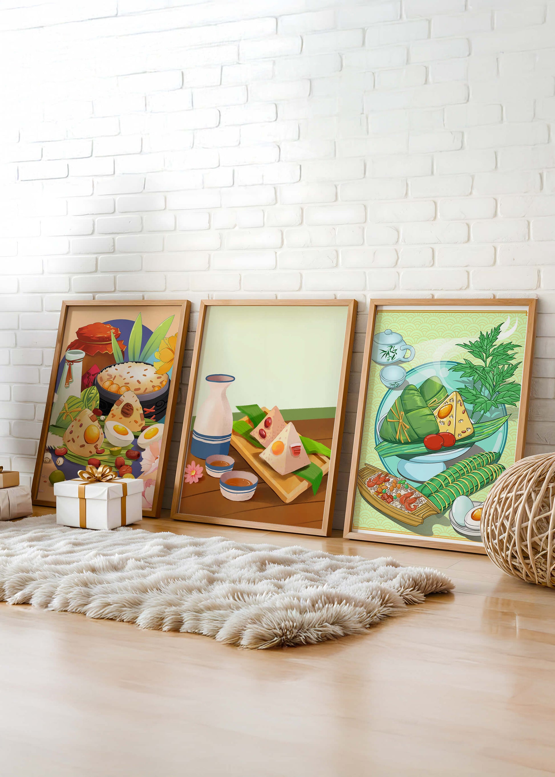 Illustrations de cuisine asiatique dans des cadres en bois