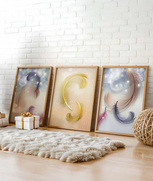Art abstrait avec des plumes dans des tons pastel