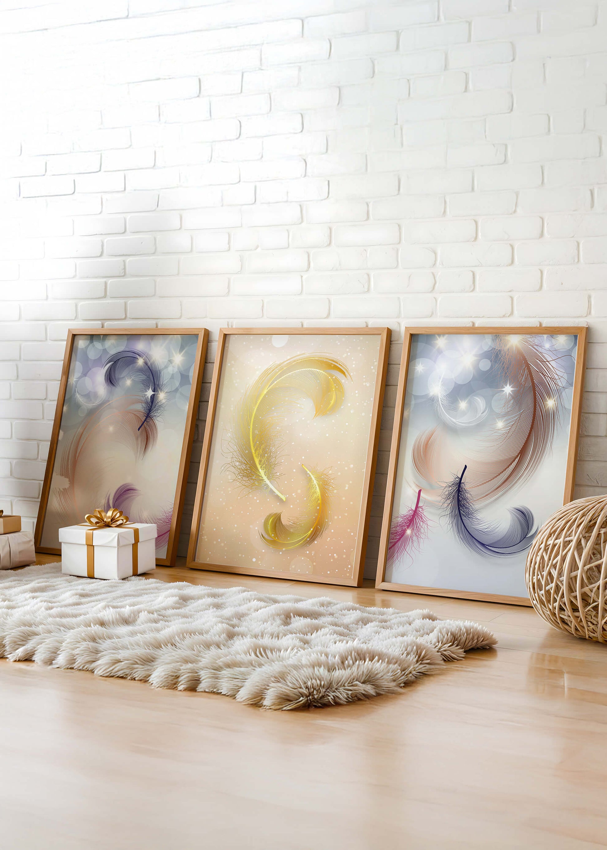 Art abstrait avec des plumes dans des tons pastel