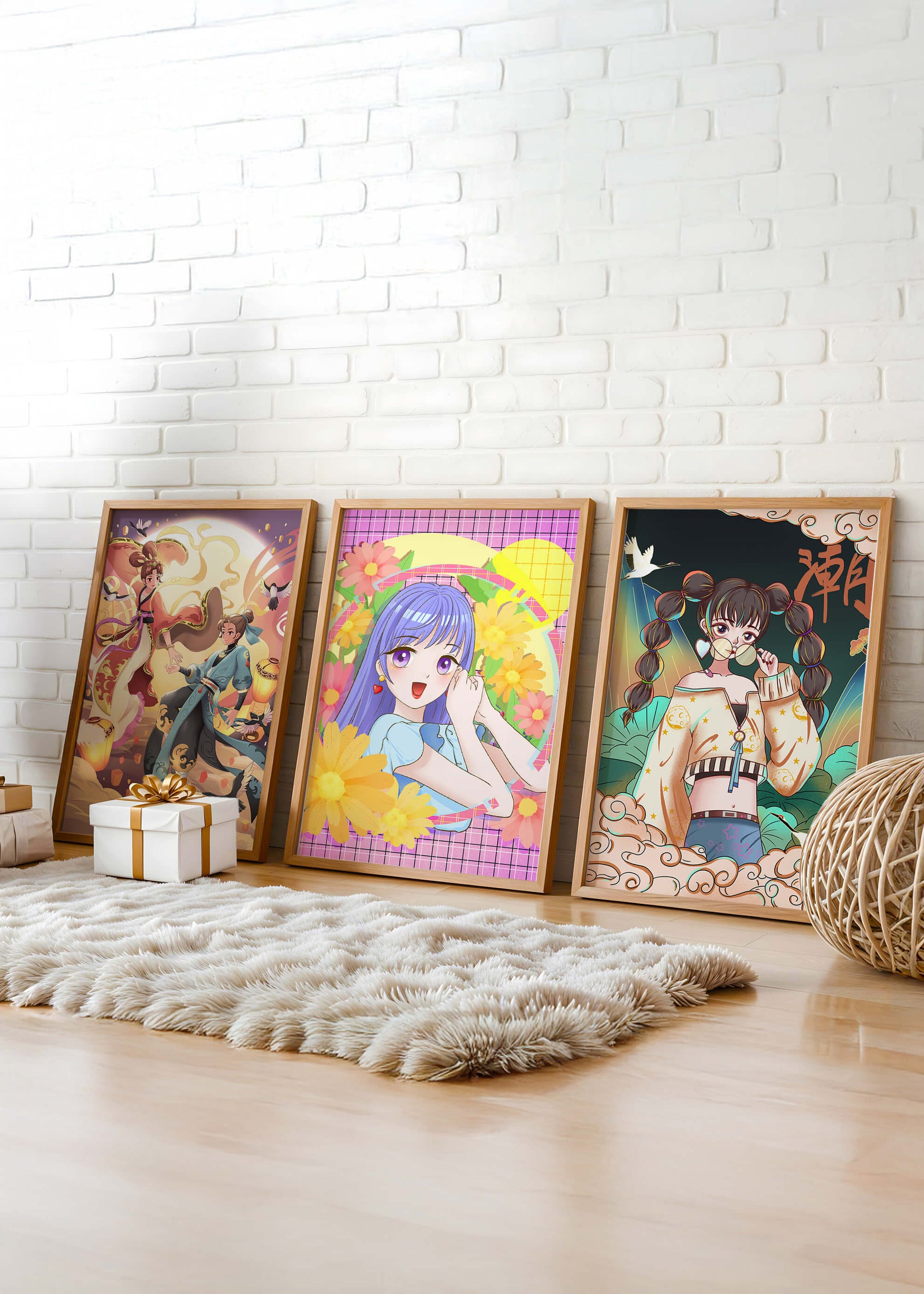 Ensemble d'illustrations d'anime aux designs joyeux et colorés