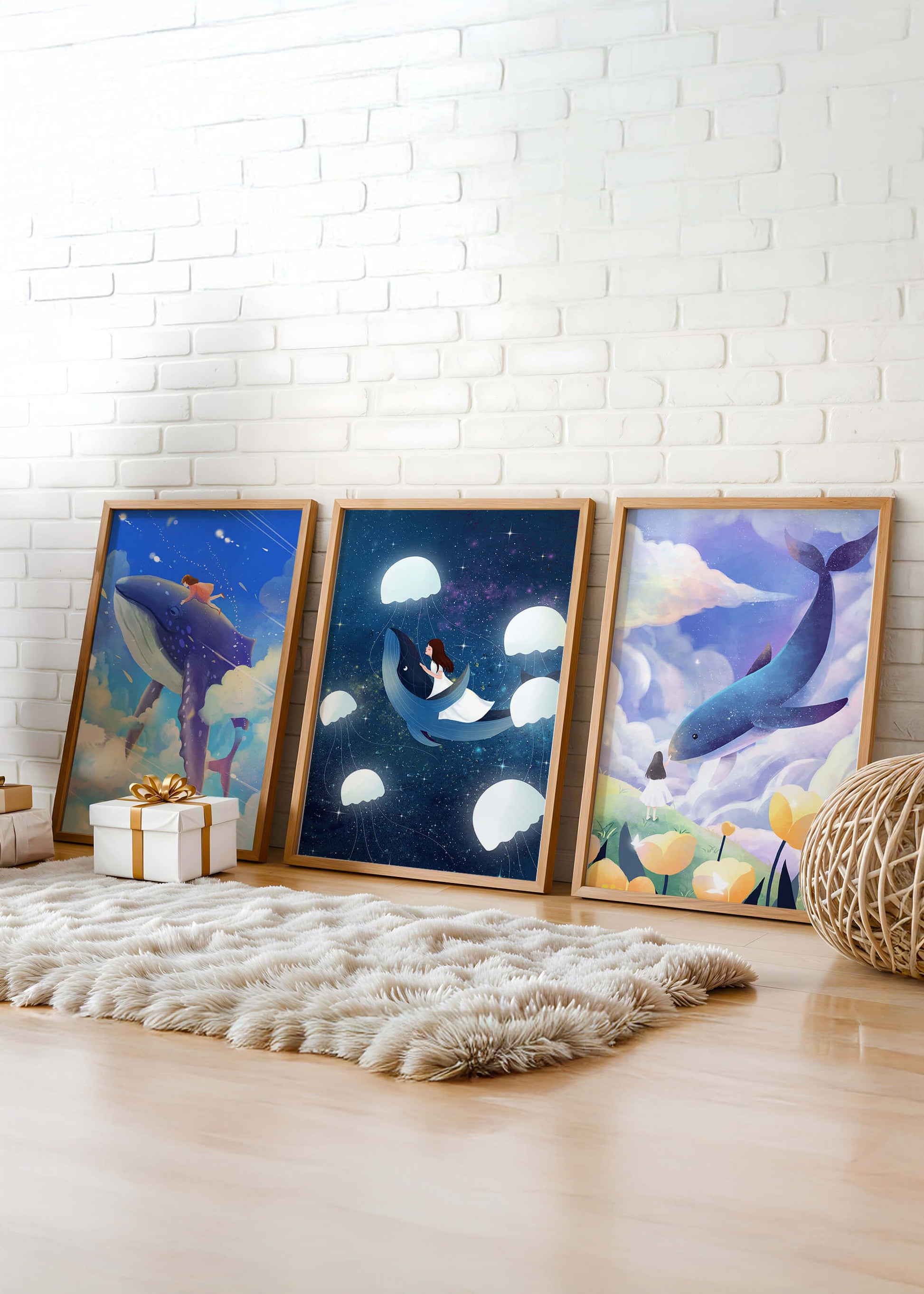 Impresiones Artísticas con Ballenas en Estilo Fantasía