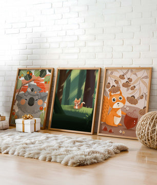 Triptyque d’Animaux de la Forêt en Style Enfantin