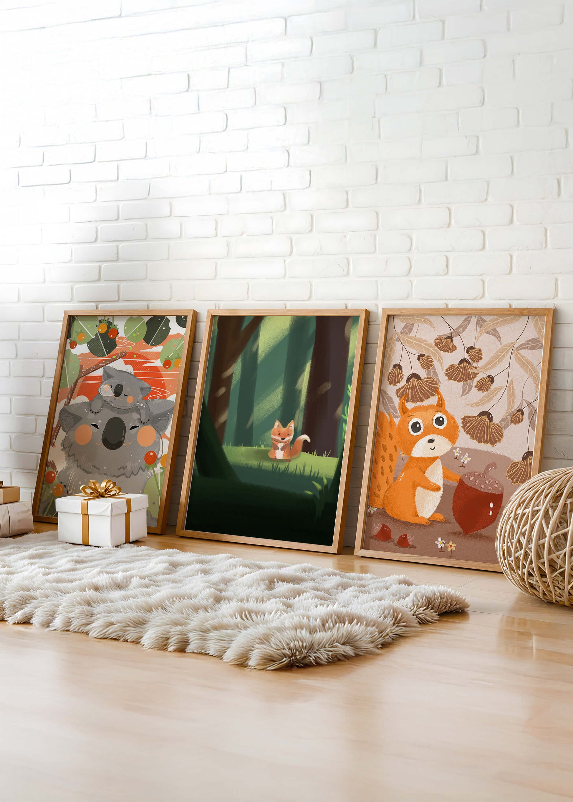 Tríptico de Animales del Bosque en Estilo Infantil