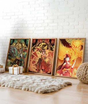 Fantasievolle Illustrationen mit mythologischen Motiven in leuchtenden Farben