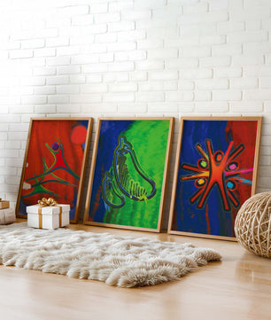 Conjunto de Tres Obras de Arte Abstracto con Elementos en Colores Vibrantes