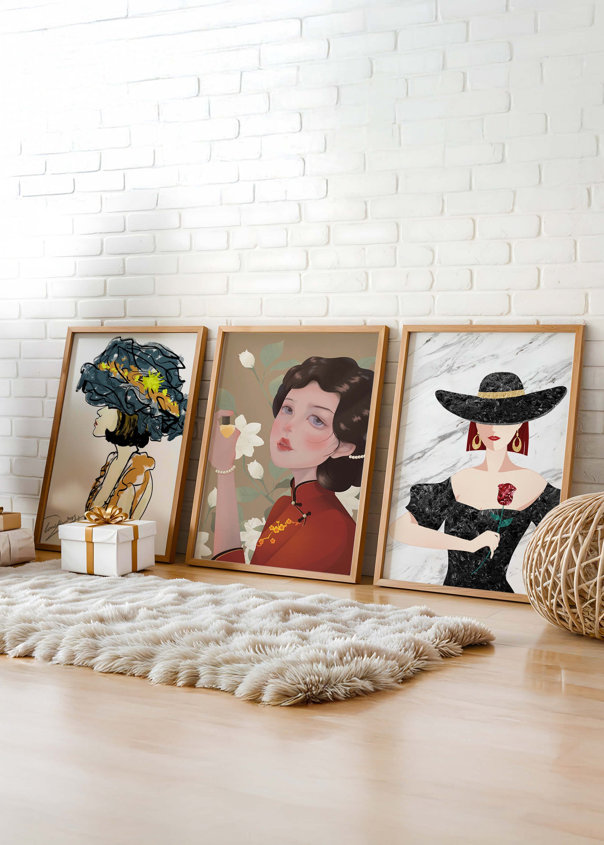 Set de Arte con Retratos de Mujeres en Estilo Clásico y Moderno