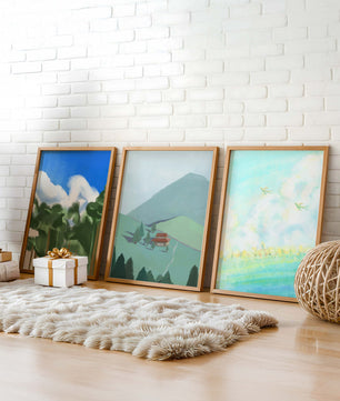 Jeu de trois œuvres d'art de paysage moderne sans cadre