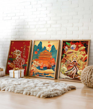 Décorations festives de style asiatique avec éléments dorés