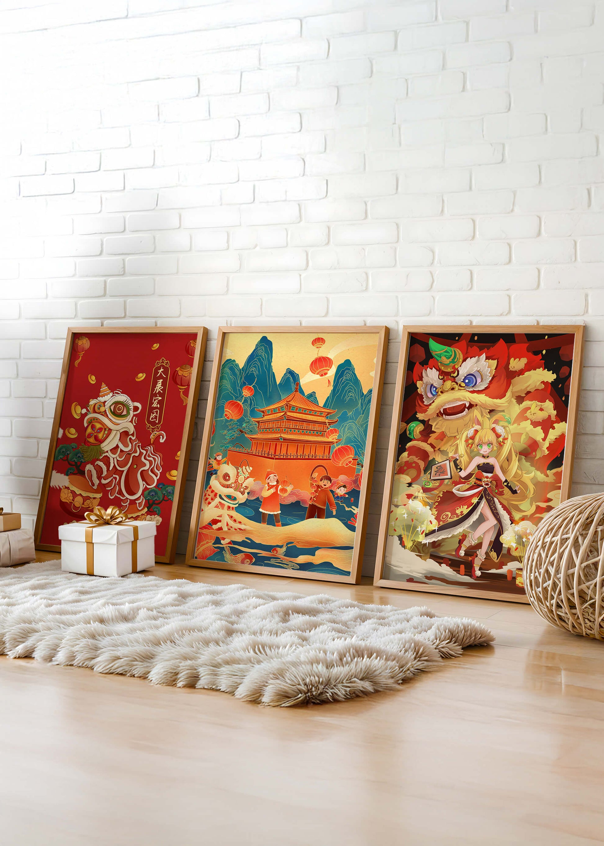 Décorations festives de style asiatique avec éléments dorés