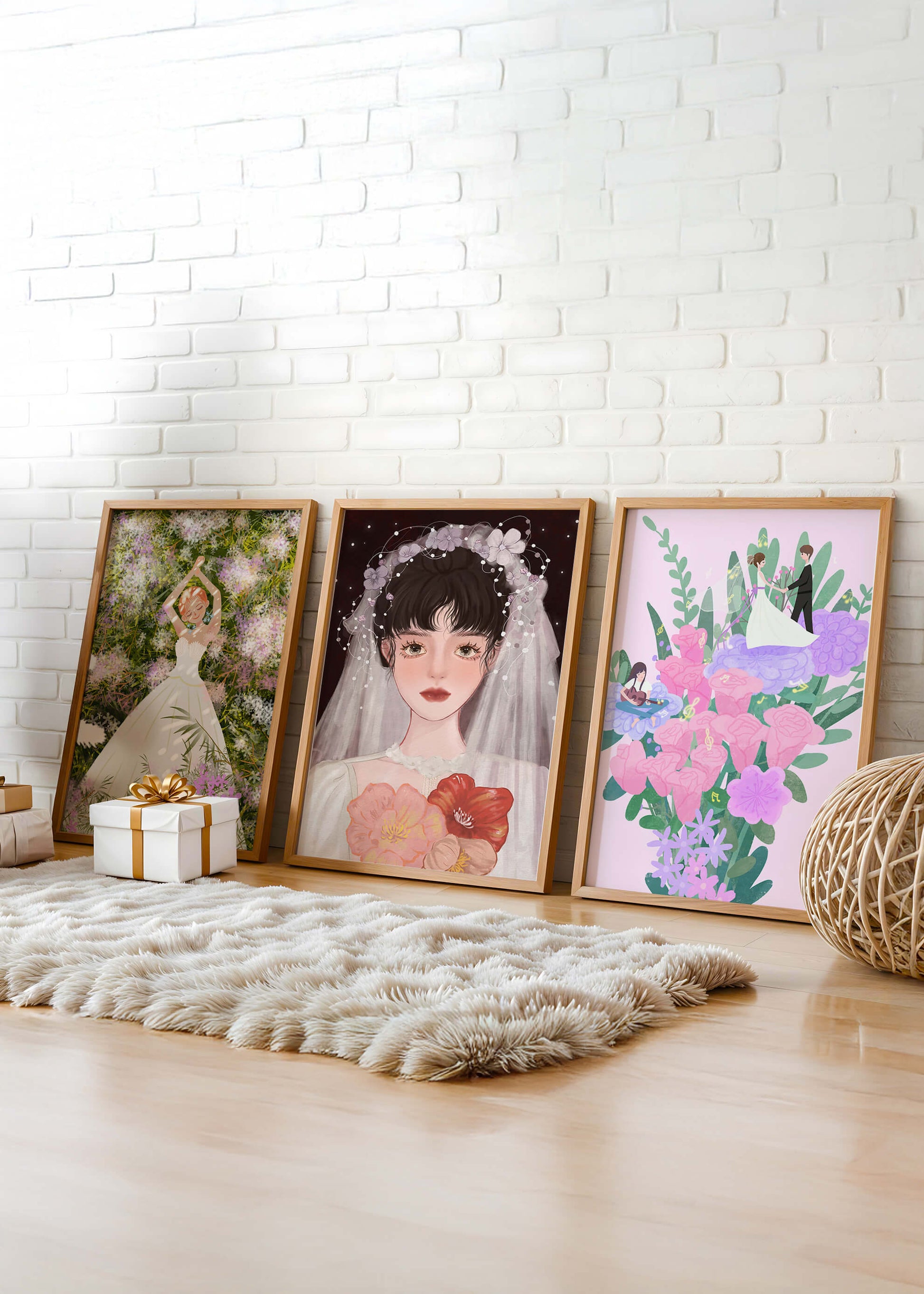 Conjunto De Impresiones Con Arte De Novias Enmarcadas