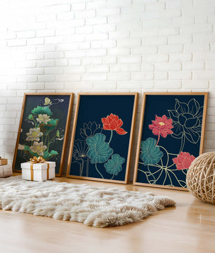 Ensemble d’impressions artistiques de fleurs de lotus dans différents styles