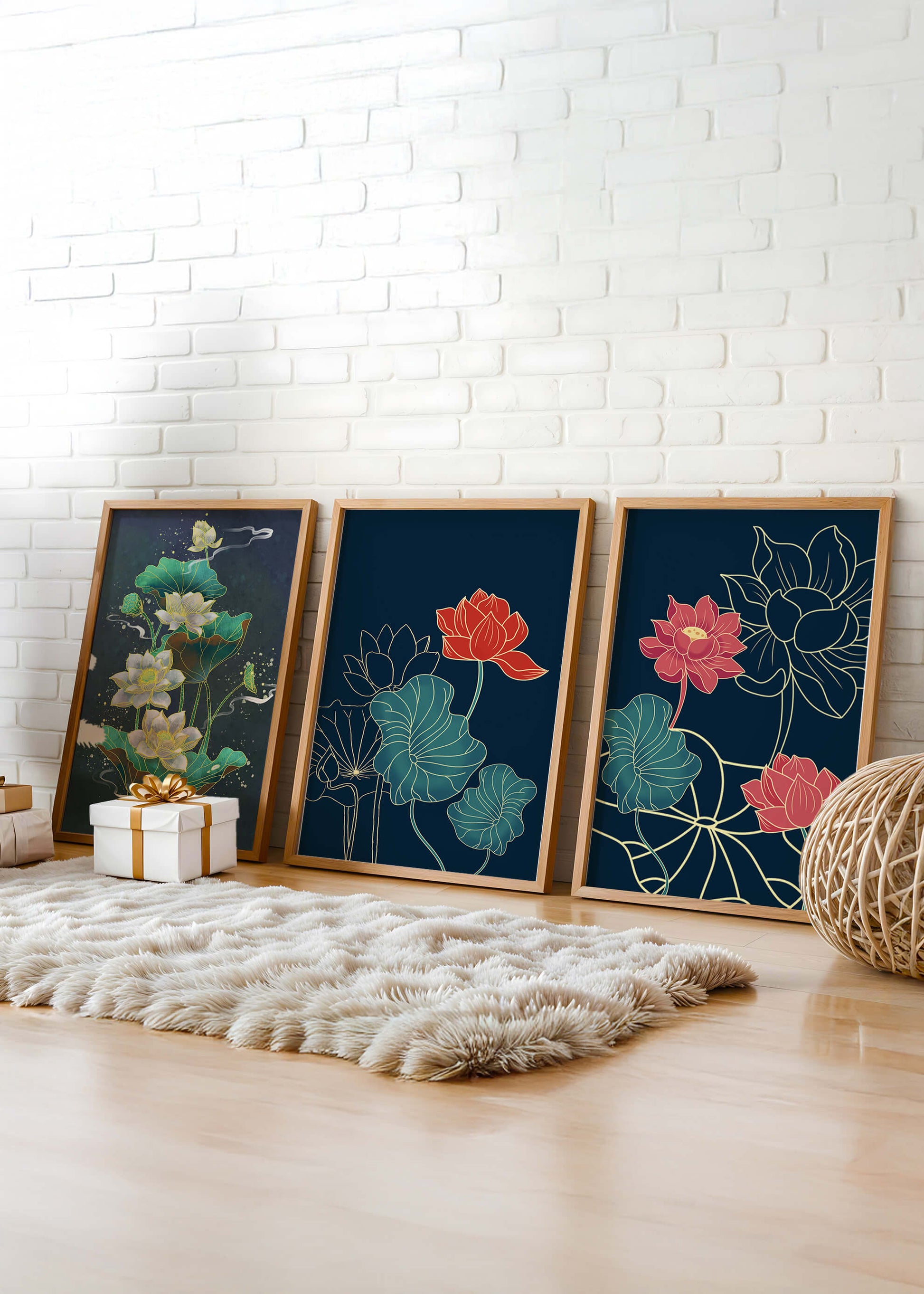 Ensemble d’impressions artistiques de fleurs de lotus dans différents styles