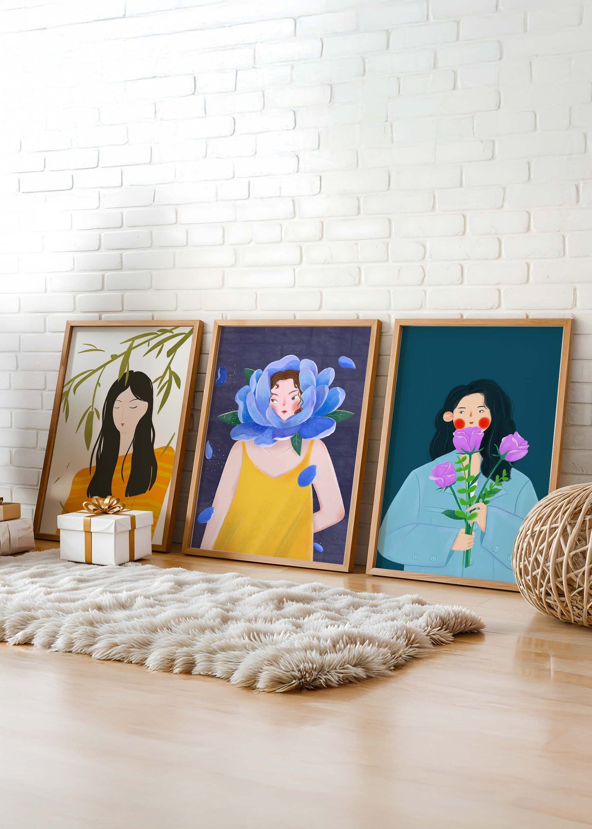 Ensemble de trois illustrations modernes sans cadre