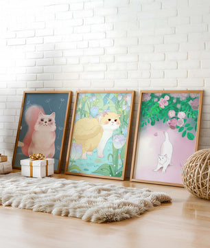 Conjunto De Ilustraciones De Gatos Con Fondos Naturales