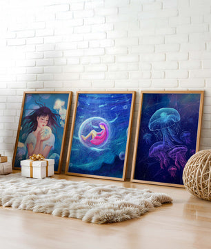 Ensemble de toiles avec illustrations de méduses et de personnages