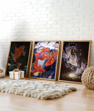 Impressions artistiques de carpes koï au style oriental