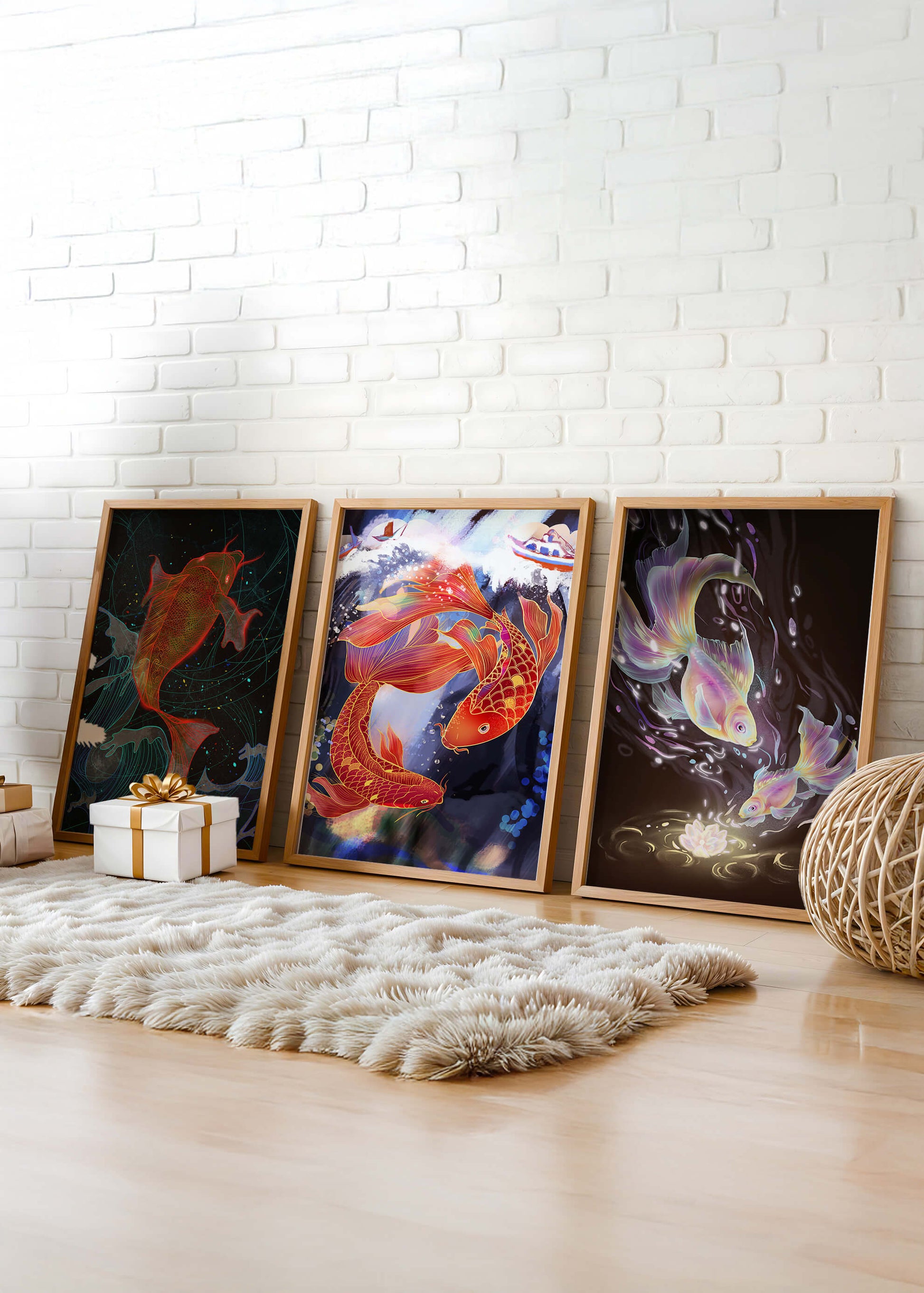 Impressions artistiques de carpes koï au style oriental