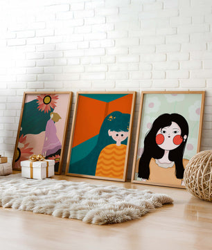 Illustrations modernes colorées sans cadre avec portraits