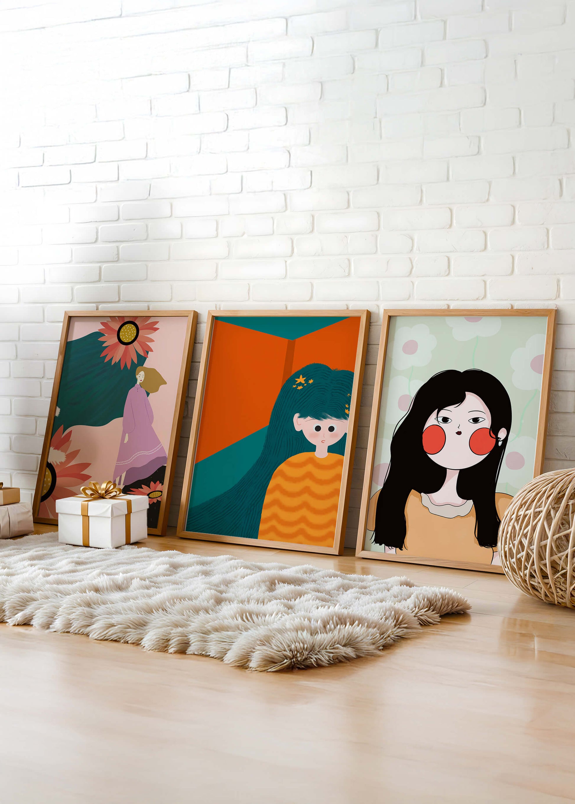 Illustrations modernes colorées sans cadre avec portraits