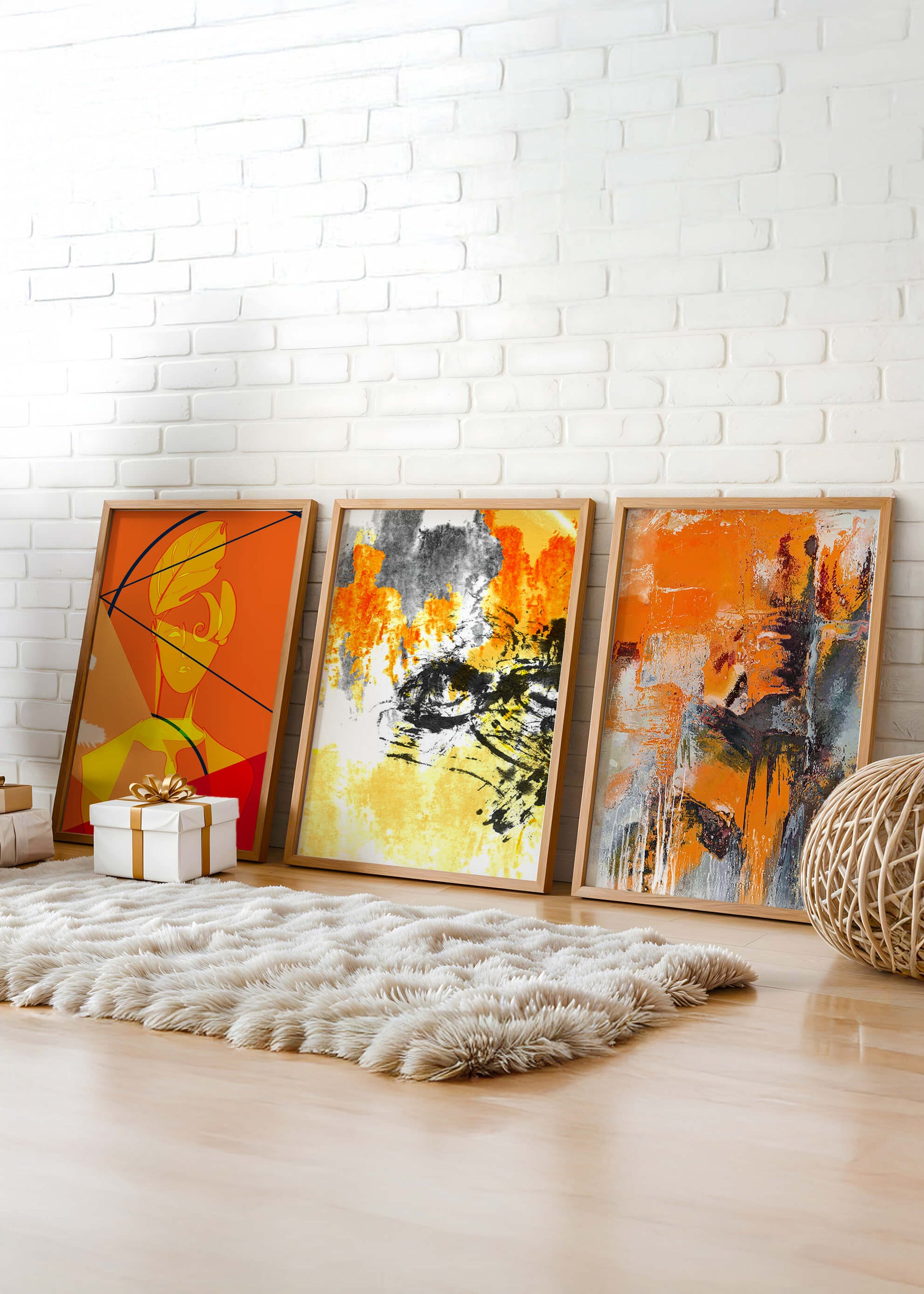 Pinturas Abstractas Modernas en Tonos Anaranjados