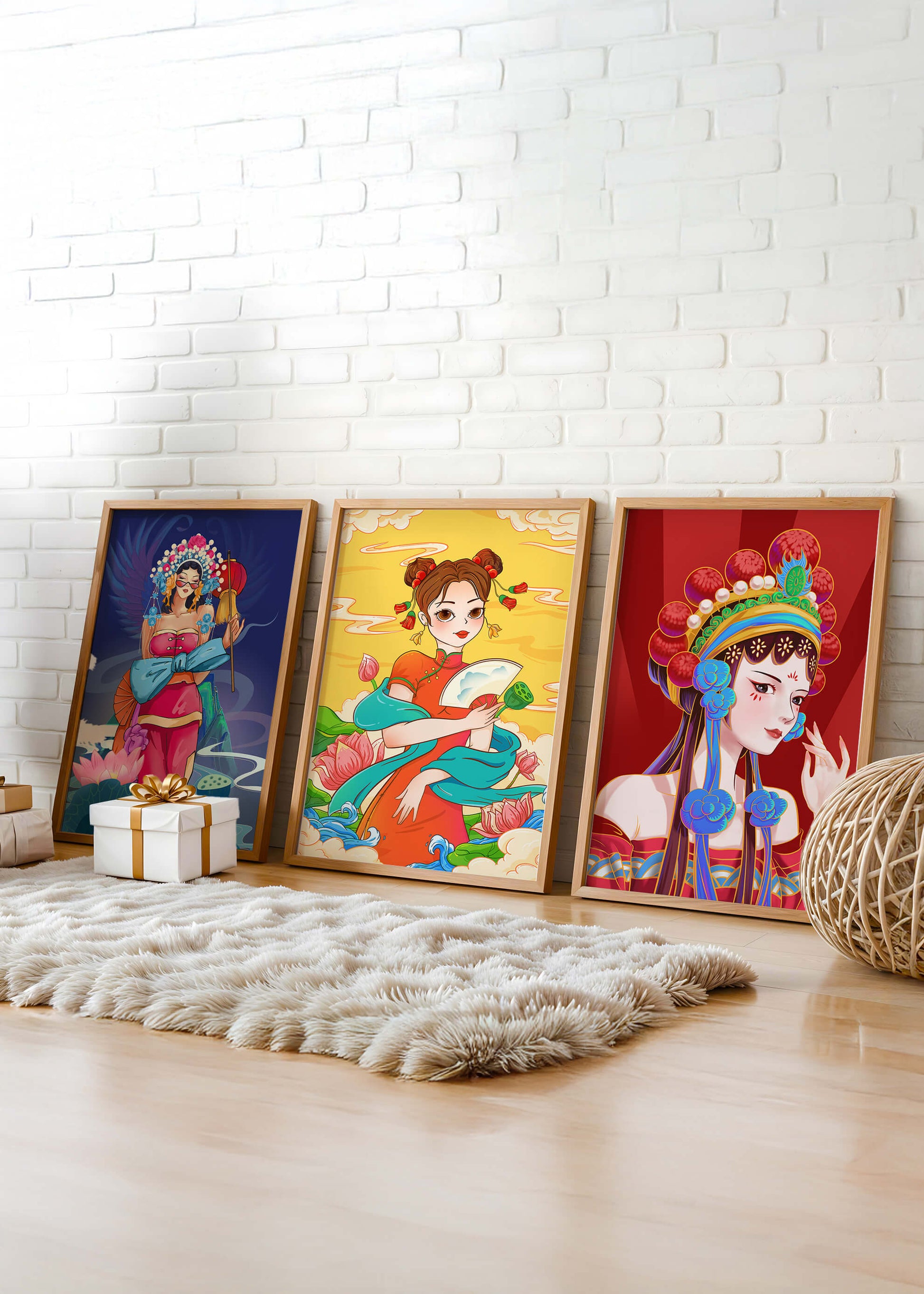 Illustrations de style asiatique avec des femmes en robes traditionnelles