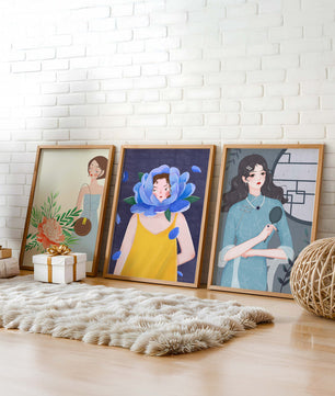 Tableaux modernes avec illustrations artistiques féminines dans un style coloré