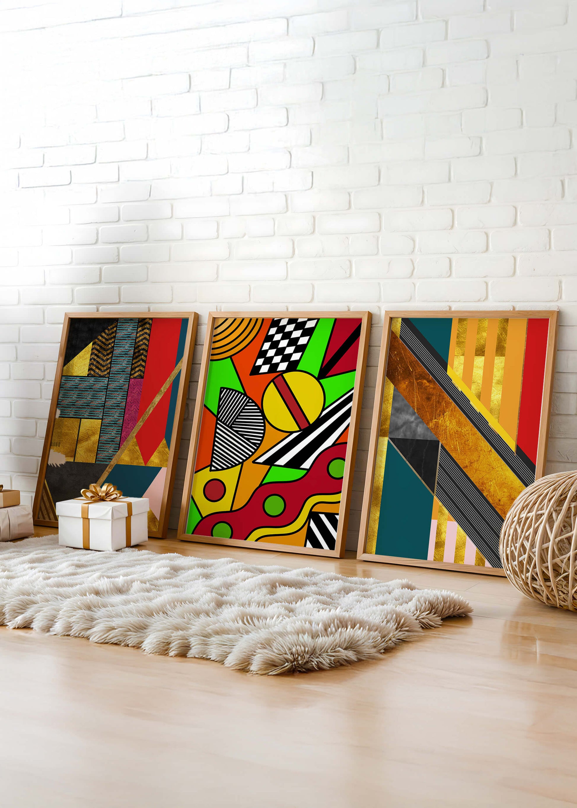 Composición De Arte Abstracto Con Elementos Geométricos Y Dorados