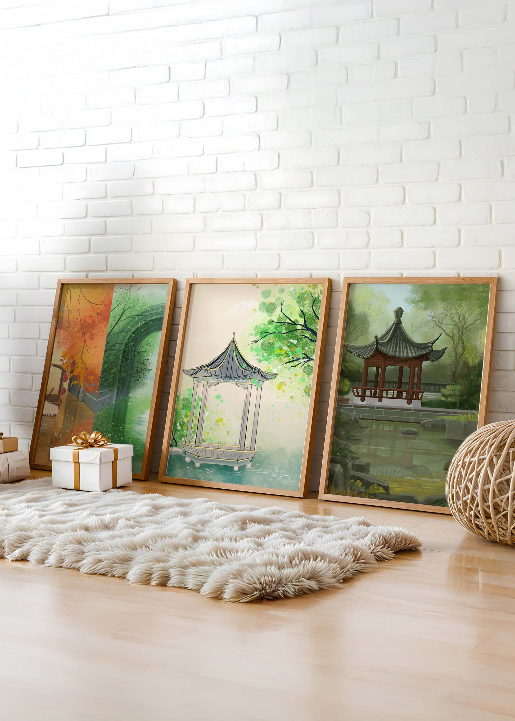Art de paysages orientaux avec des éléments architecturaux
