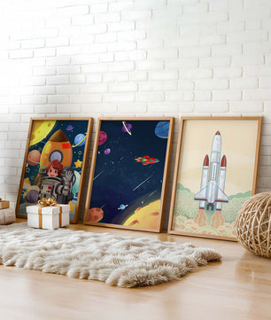 Astronautes et vaisseaux spatiaux dans des illustrations modernes