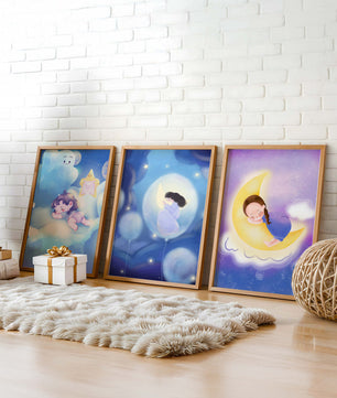Images enfantines de rêves en couleurs pastel avec lune et nuages