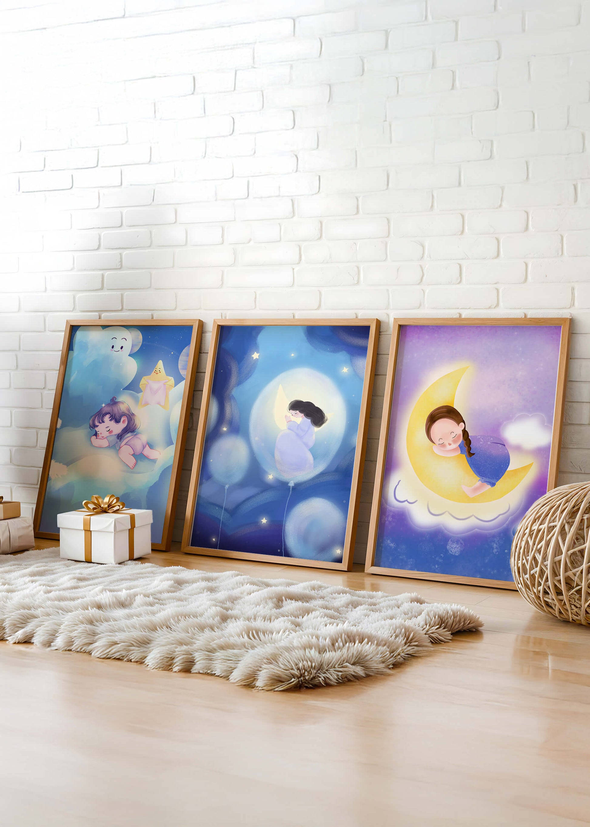 Images enfantines de rêves en couleurs pastel avec lune et nuages