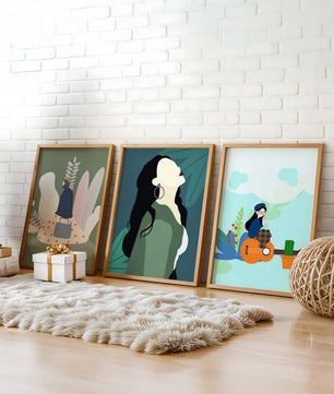 Triptyque d’Illustrations Modernes avec Figures Féminines