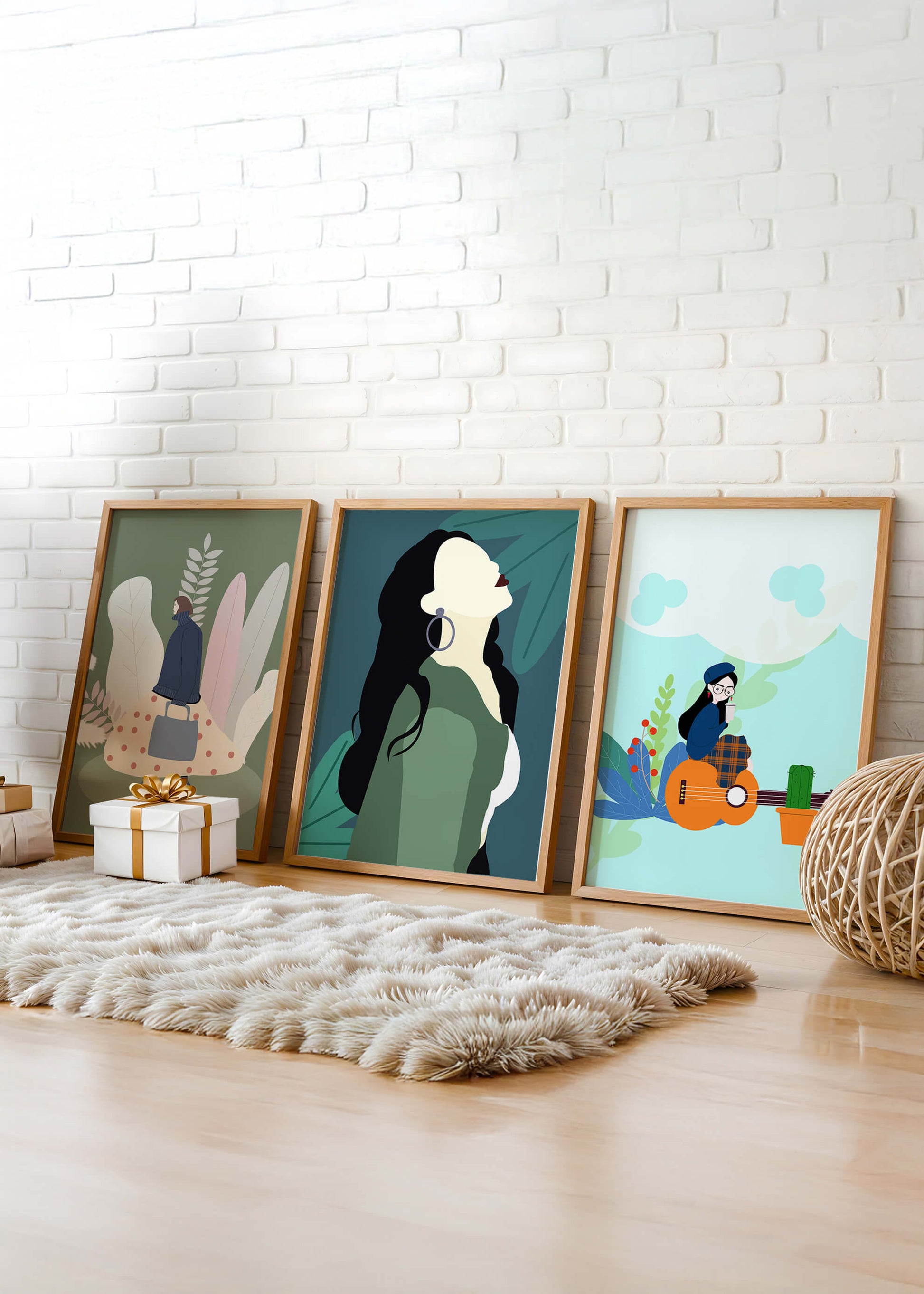 Triptyque d’Illustrations Modernes avec Figures Féminines