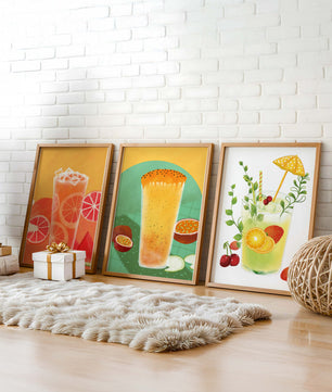 Set moderner tropischer Getränke-Kunstwerke im illustrativen Stil