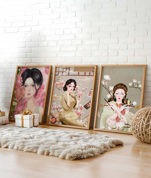 Arte Moderno de Mujeres Asiáticas en Decoración de Pared
