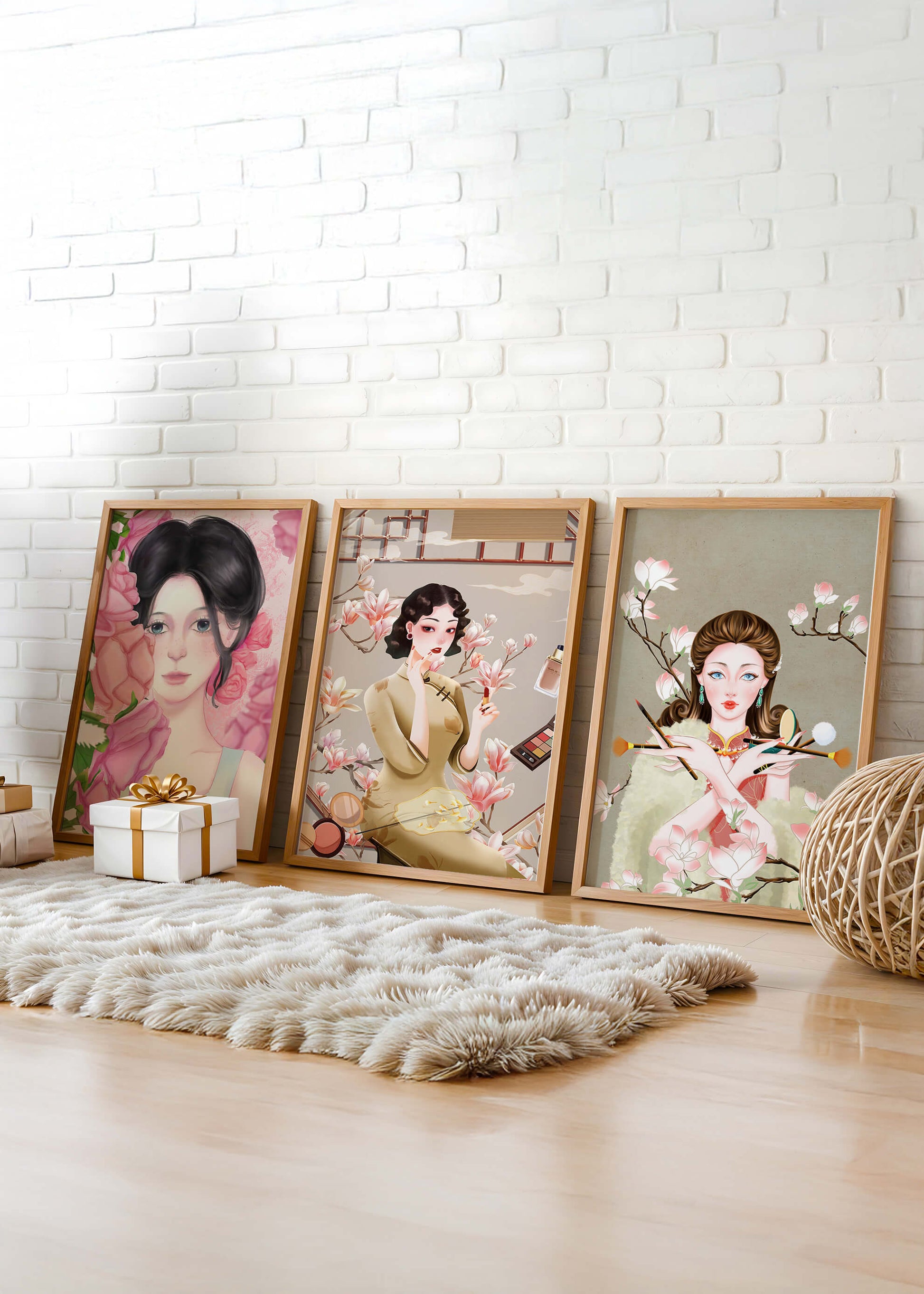 Arte Moderno de Mujeres Asiáticas en Decoración de Pared