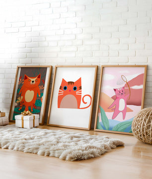Triptyque d’illustrations de chats dans des designs modernes