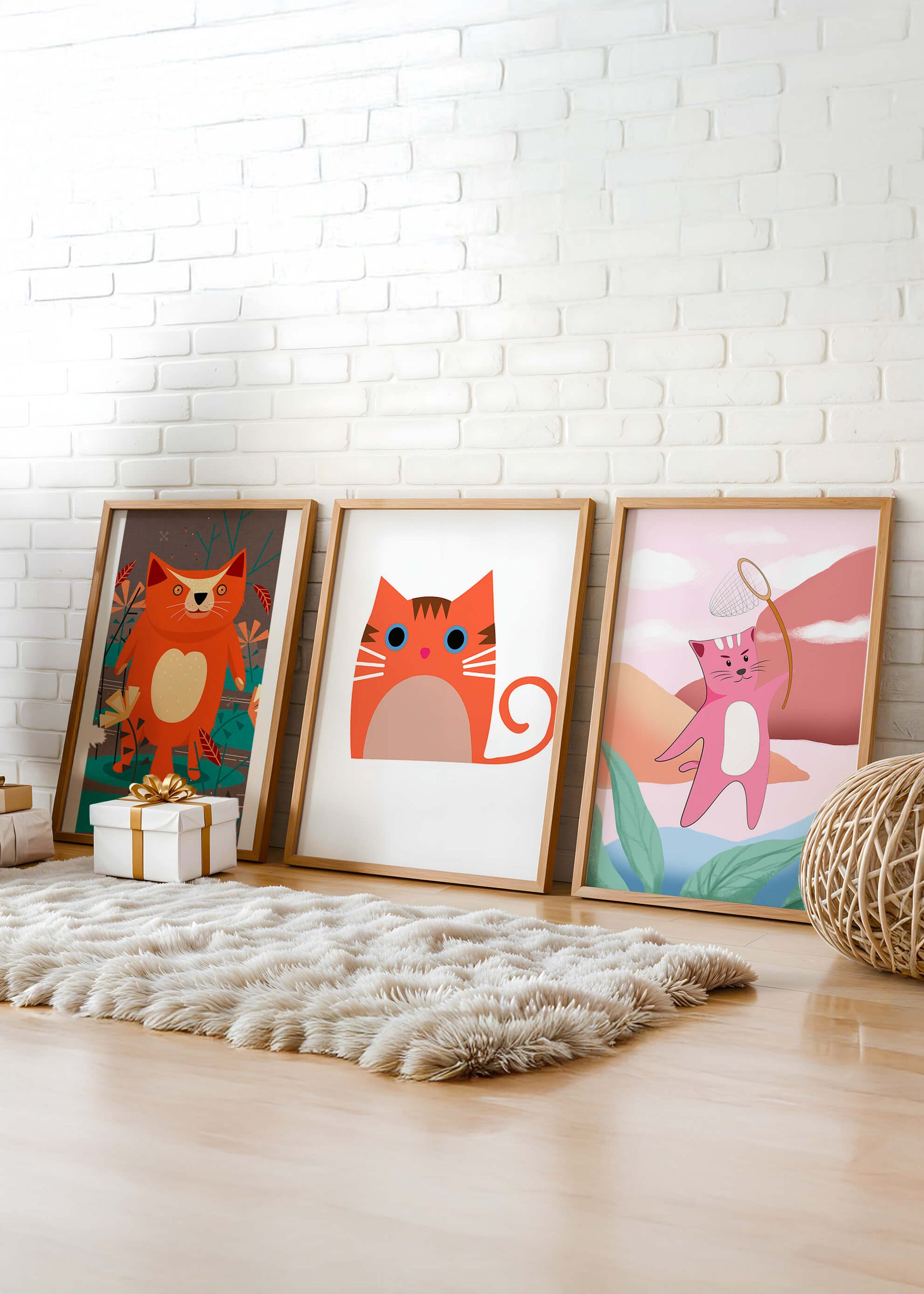 Tríptico De Ilustraciones De Gatos En Diseños Modernos