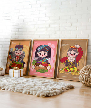 Illustrations culturelles de nourriture dans divers styles ethniques