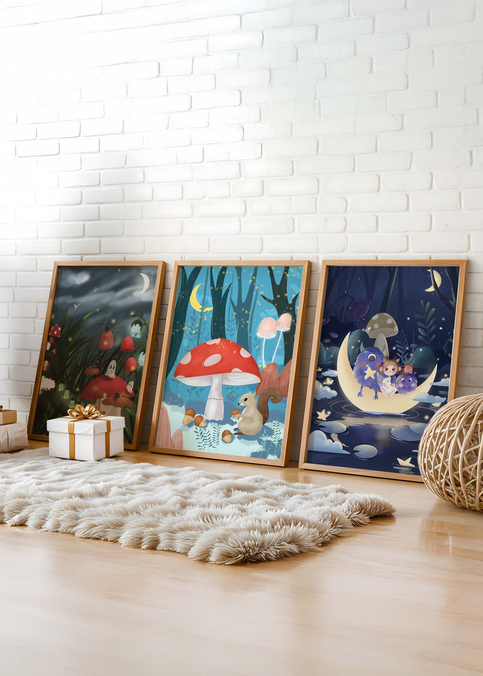 Illustrations de fées avec des champignons dans la forêt