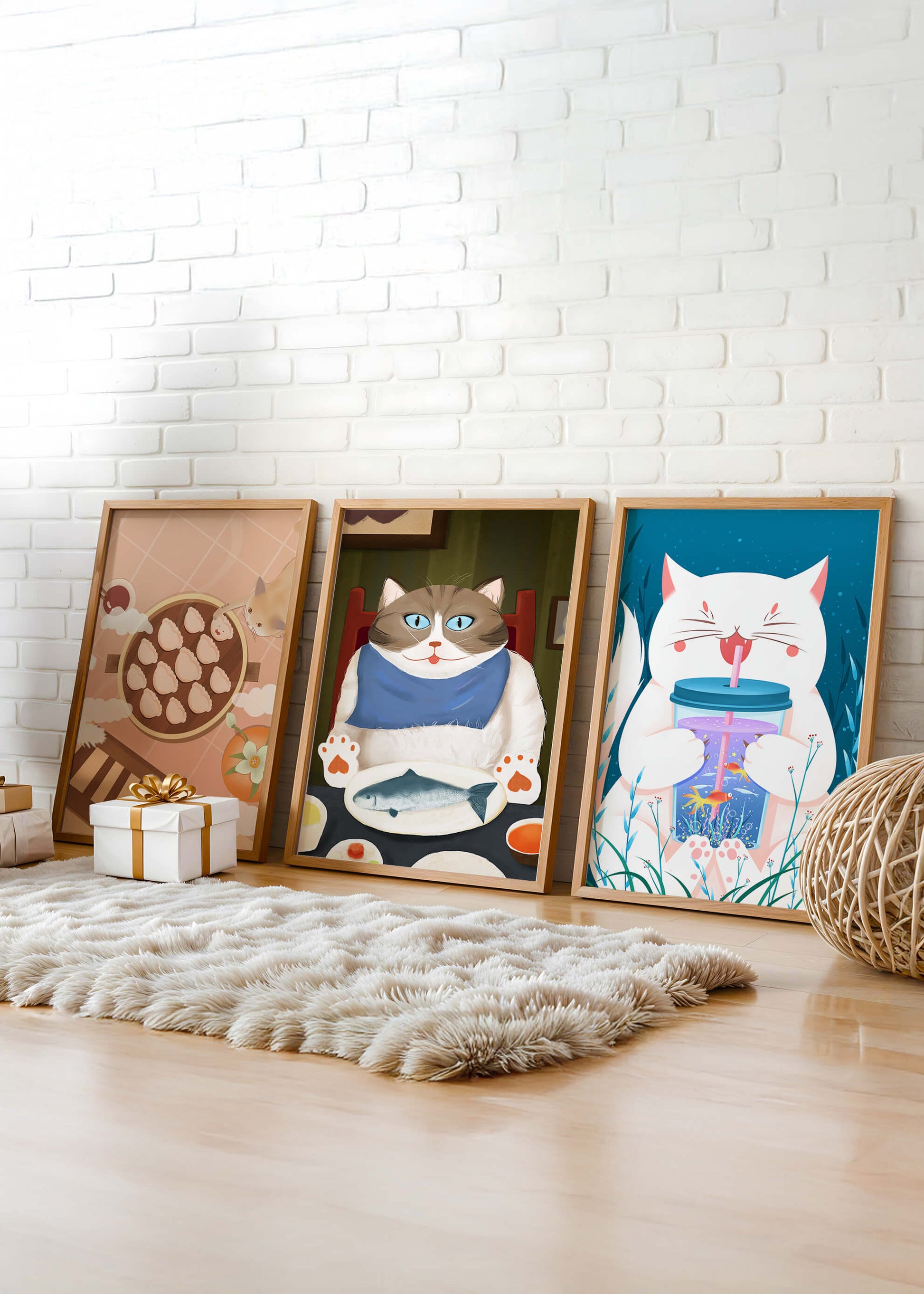 Ensemble d'illustrations de chats à thème culinaire