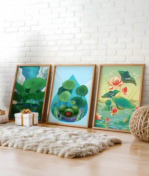 Conjunto De Impresiones De Arte Botánico De Nenúfares Sin Marco