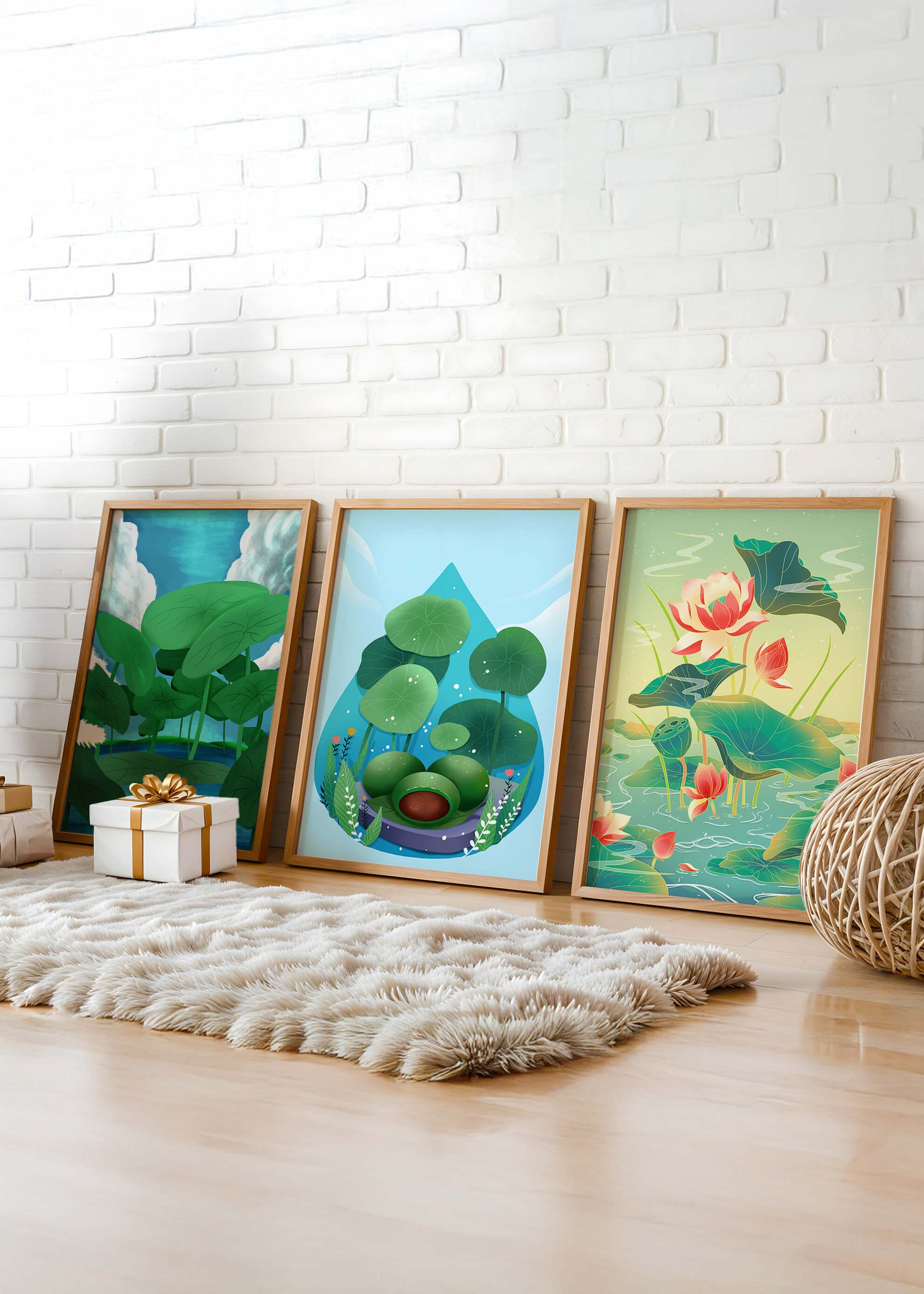 Conjunto De Impresiones De Arte Botánico De Nenúfares Sin Marco