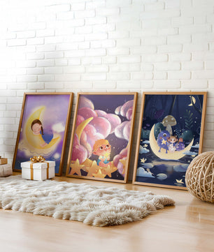 Ensemble de tableaux pour enfants avec lune et étoiles