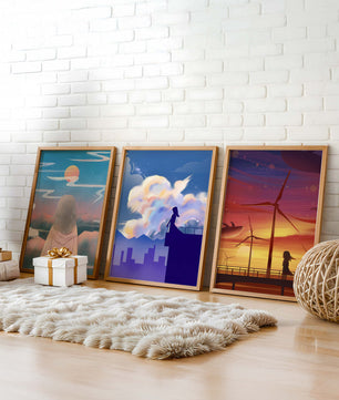 Zeitgenössische Kunst: Minimalistisches Triptychon mit Landschaften