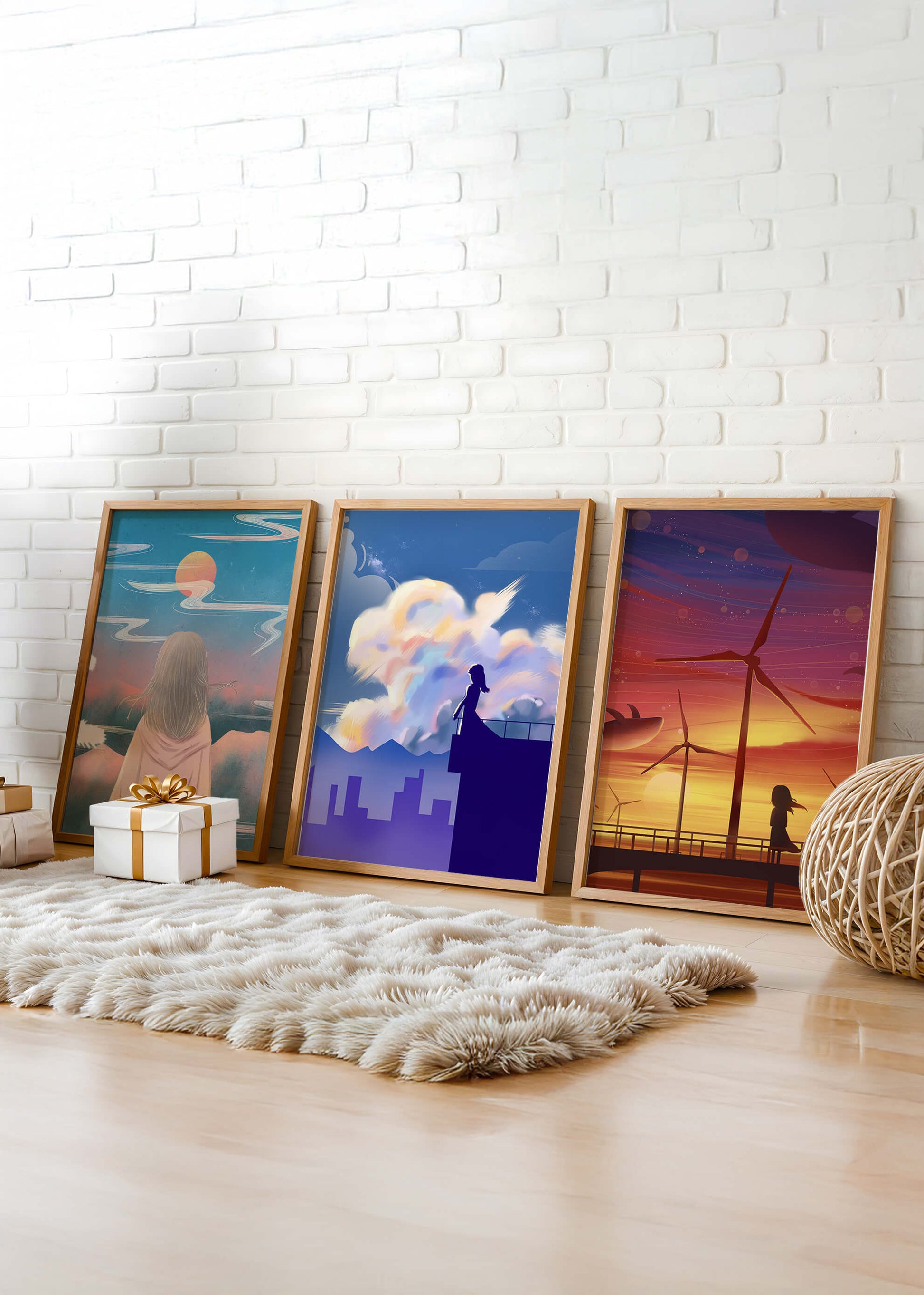 Zeitgenössische Kunst: Minimalistisches Triptychon mit Landschaften