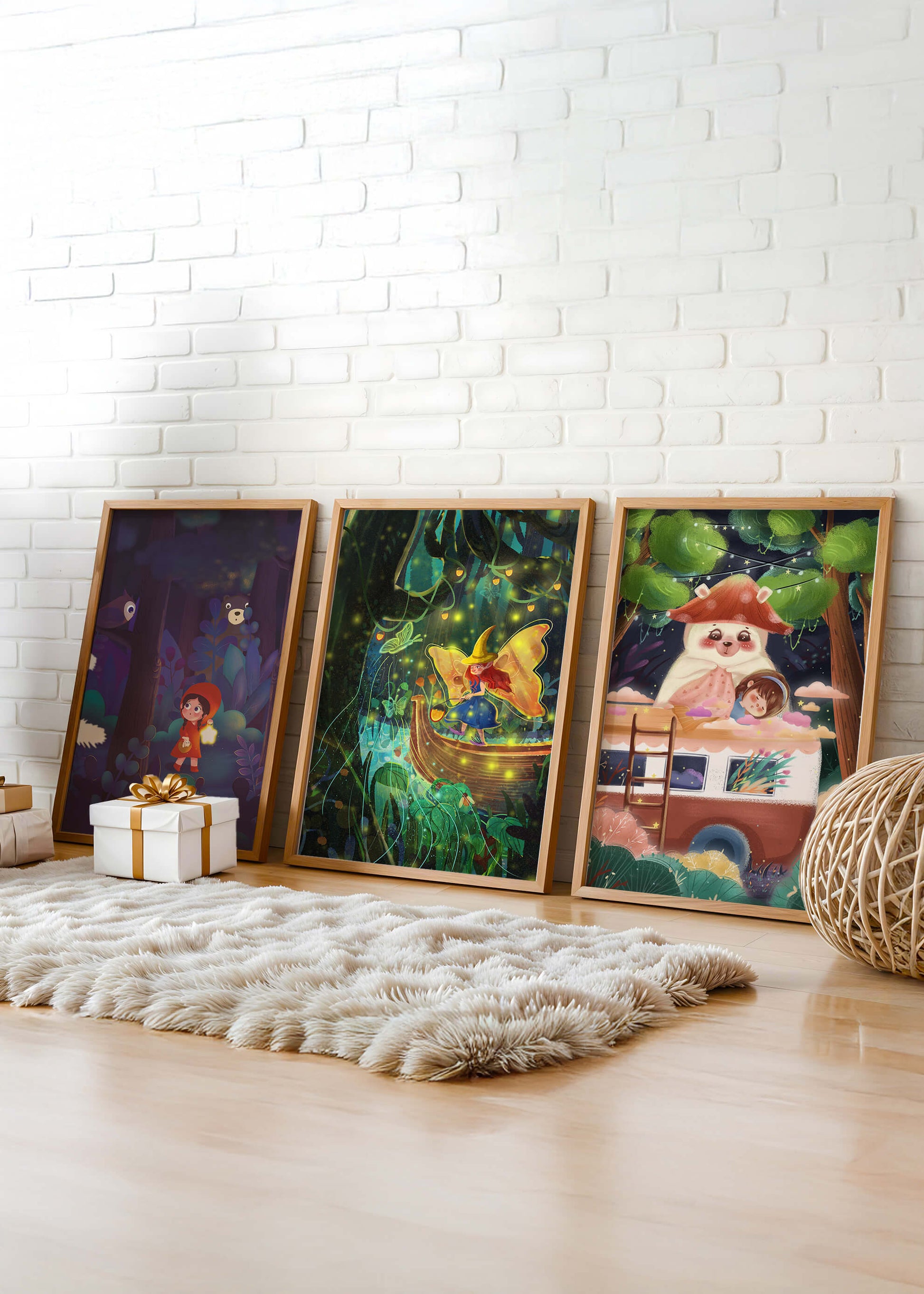 Triptyque d’illustrations fantastiques pour décoration enfantine